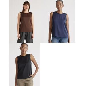 Quince Washable Stretch Silk Shell Tank Set of Three Brown Navy Black Size XL